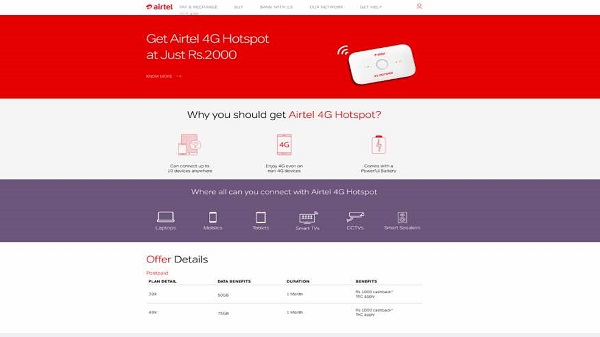 എയര്‍ടെല്‍ 4G ഹോട്ട്‌സ്‌പോട്ട് വാങ്ങൂ; 1000 രൂപ ക്യാഷ്ബാക്ക് സ്വന്തമാക