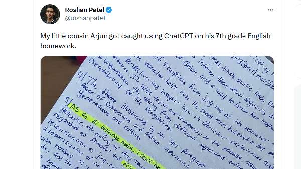 ചാറ്റ്ജിപിടി സഹായംതേടിയ ഏഴാം ക്ലാസുകാരൻ ഒരു വരിയിൽ കുടുങ്ങി ചാറ്റ്ജിപിടി സഹായംതേടിയ ഏഴാം ക്ലാസുകാരൻ ഒരു വരിയിൽ കുടുങ്ങി